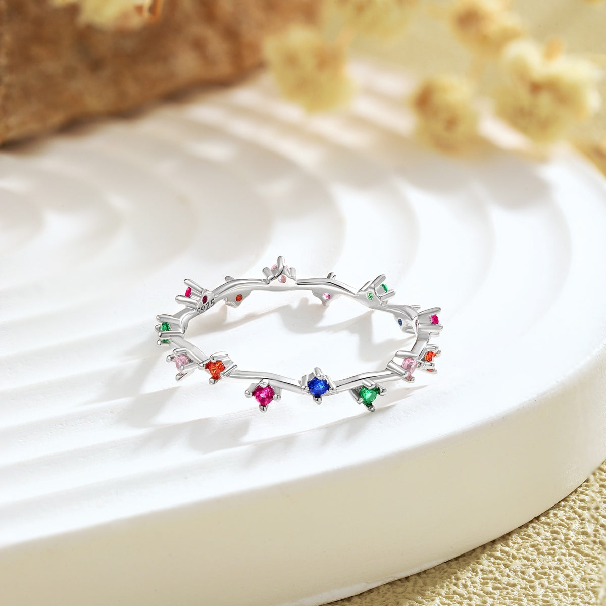 Angela Jewelry]Radiant Colorful Round Cut Daily Ring