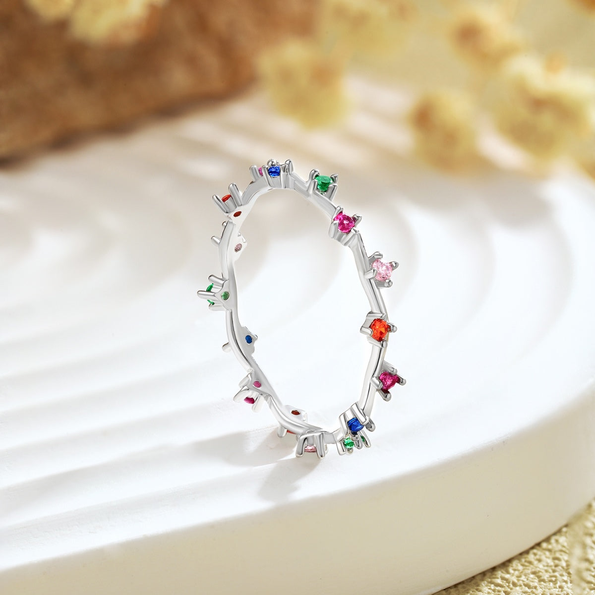 Angela Jewelry]Radiant Colorful Round Cut Daily Ring