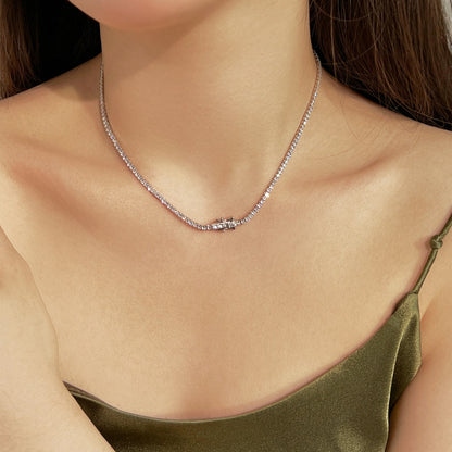 Angela Jewelry]Delicate Round Shape Tennis Necklace