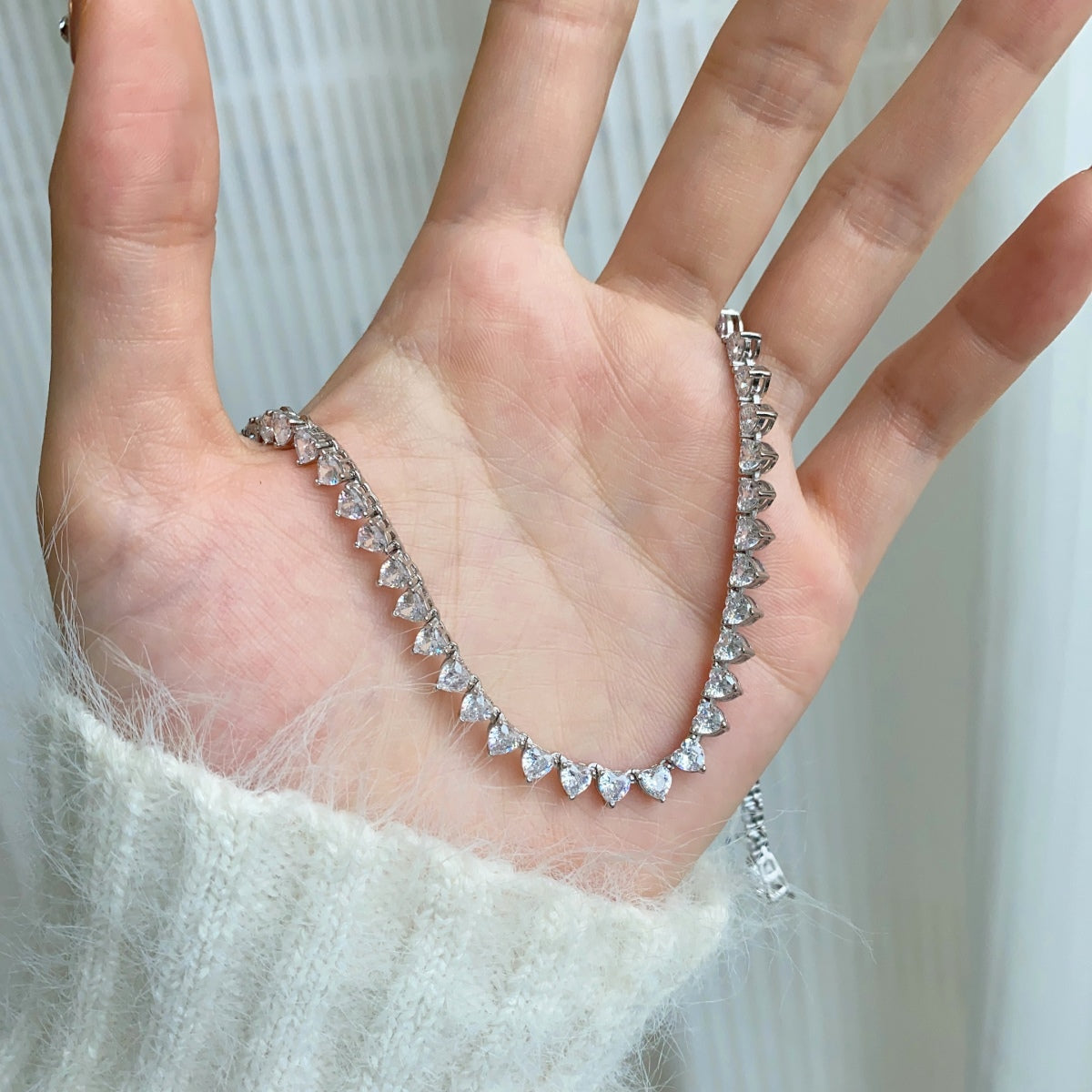 Angela Jewelry]Ornate Heart Cut Tennis Necklace