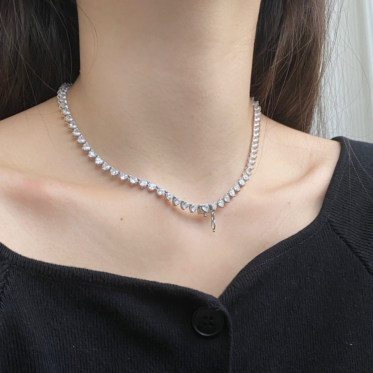 Angela Jewelry]Ornate Heart Cut Tennis Necklace