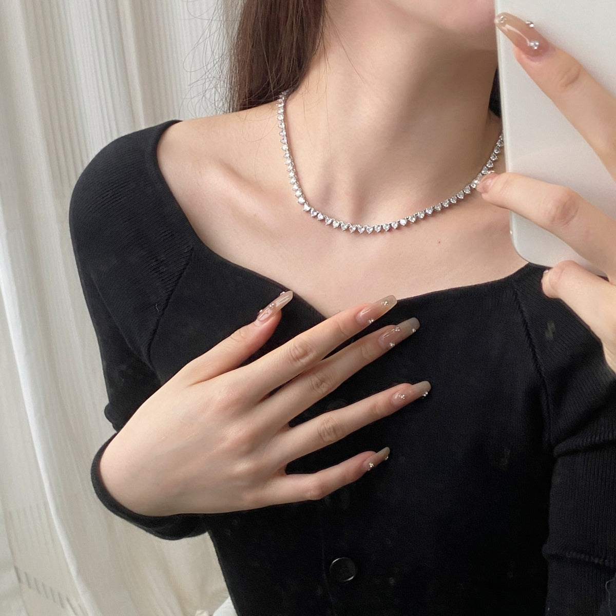 Angela Jewelry]Ornate Heart Cut Tennis Necklace