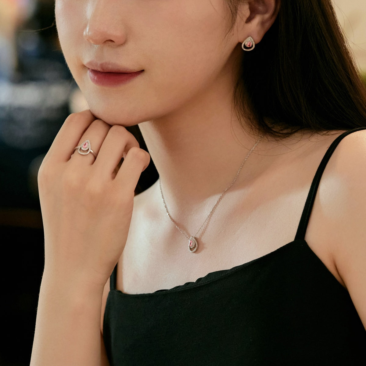 Angela Jewelry]Sparkling Delicate Water Drop Shape Daily Earrings