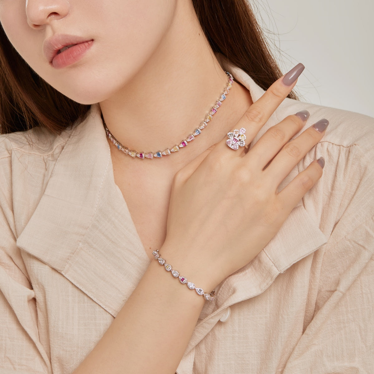 Angela Jewelry]Sparkling Colorful Water Drop Shape Daily Ring