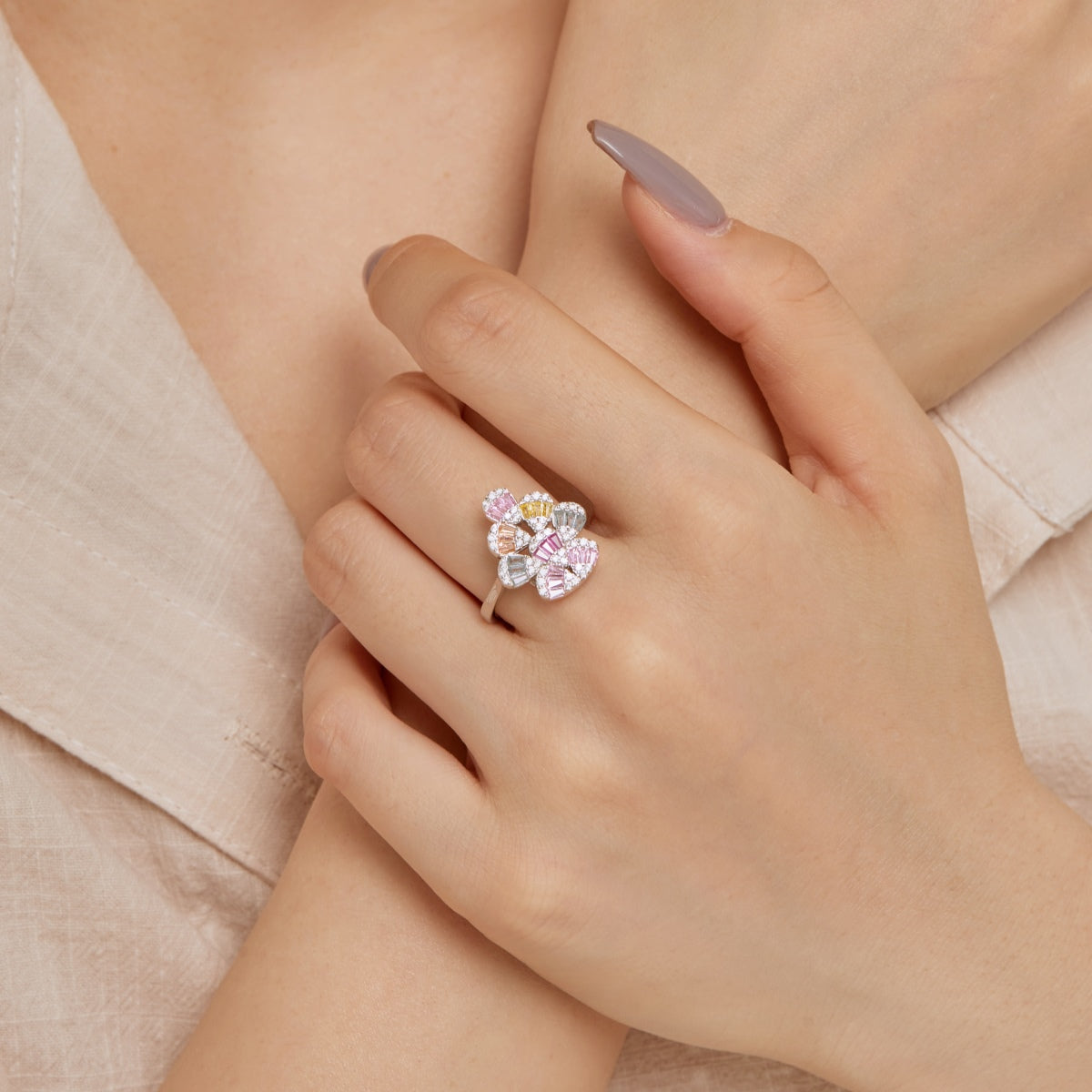 Angela Jewelry]Sparkling Colorful Water Drop Shape Daily Ring