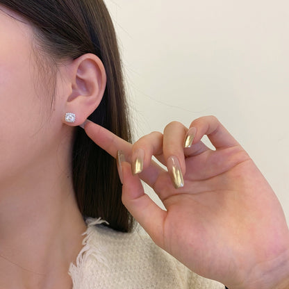 Angela Jewelry]Classic Round Center Stone Stud Earrings