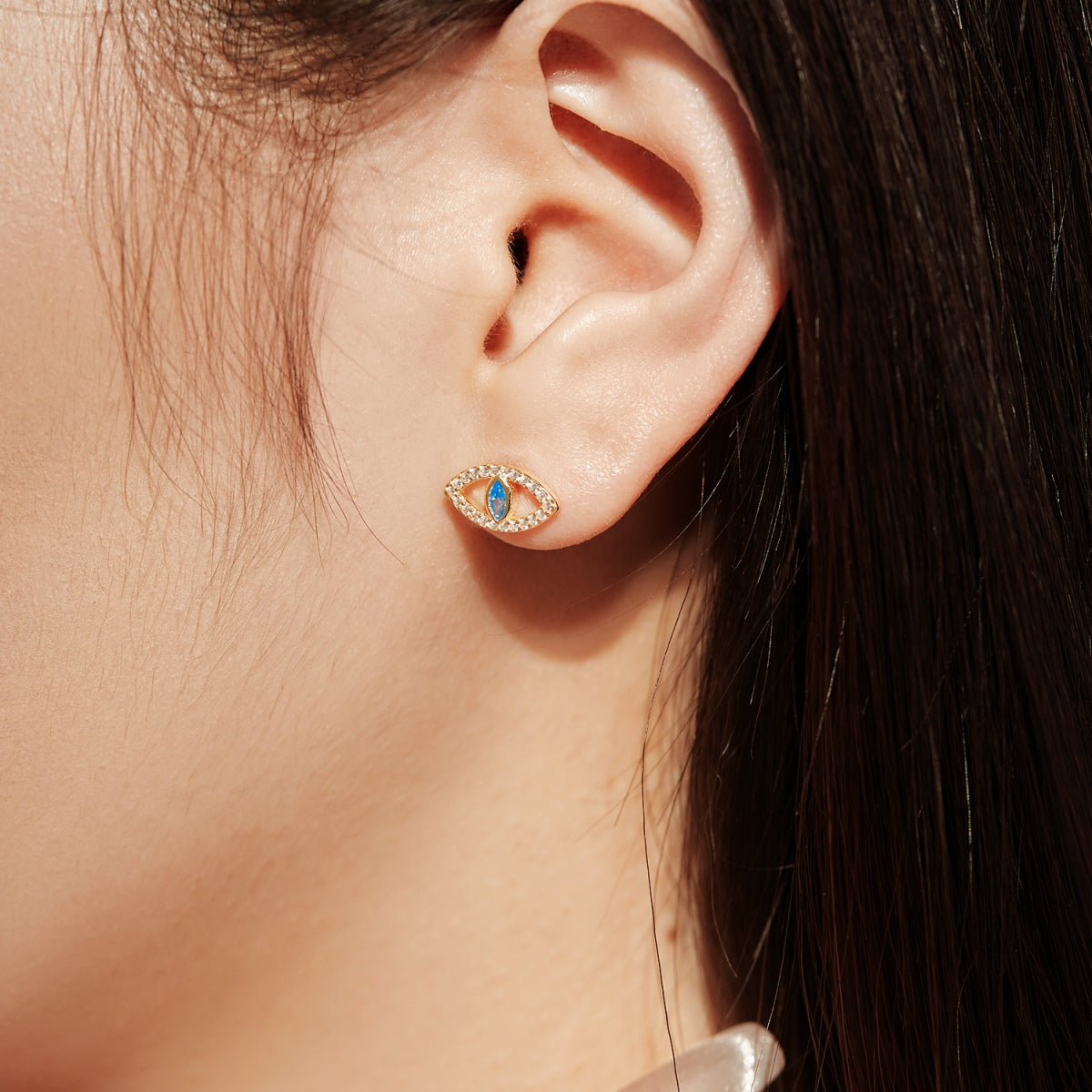 Angela Jewelry]Blue Devil Eyes Hollow Stud Earrings