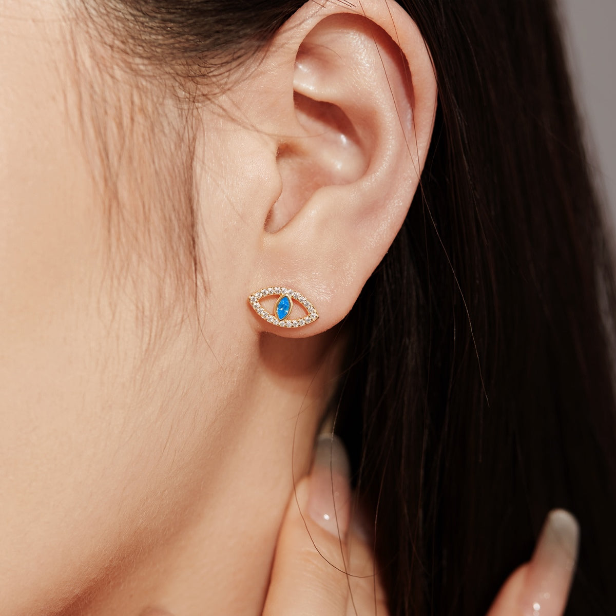 Angela Jewelry]Blue Devil Eyes Hollow Stud Earrings