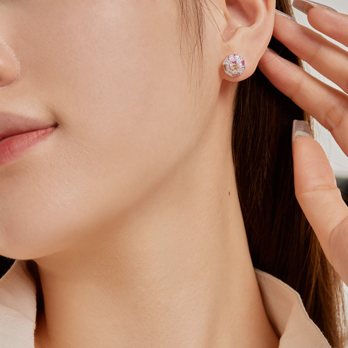 Angela Jewelry]Ornate Colorful Octagon Shape Daily Earrings