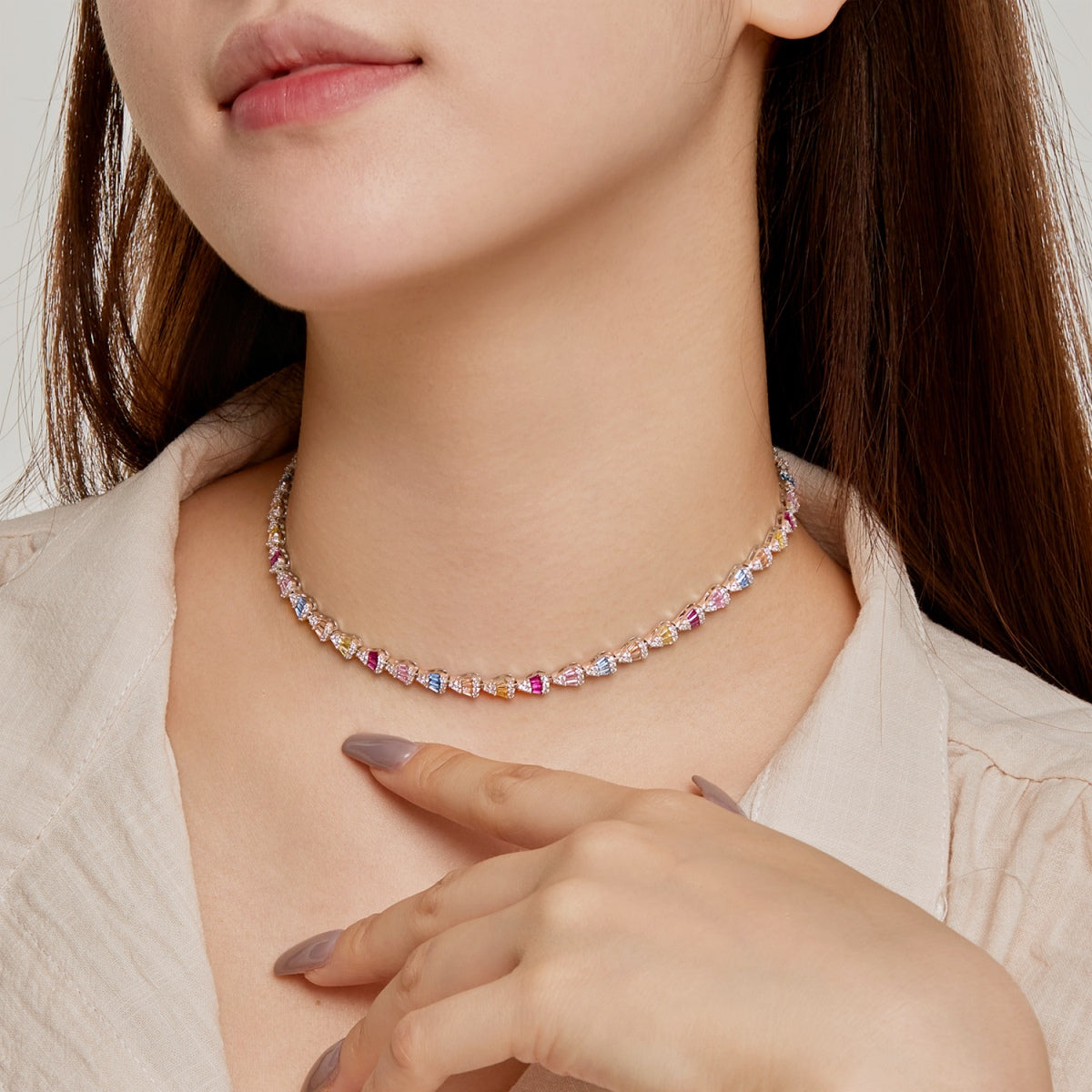 Angela Jewelry]Radiant Colorful Rainbow Necklace