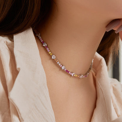 Angela Jewelry]Delicate Colorful Rainbow Tennis Chain