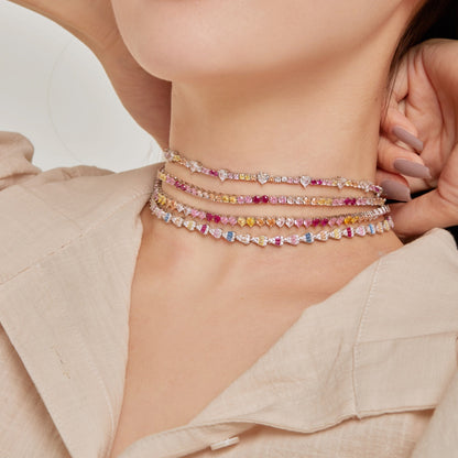 Angela Jewelry]Delicate Colorful Rainbow Tennis Chain