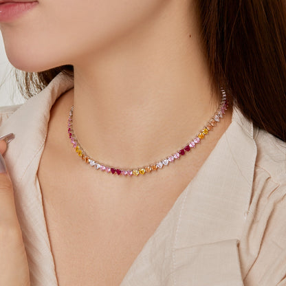 Angela Jewelry]Sparkling Colorful Full Heart Tennis Necklace