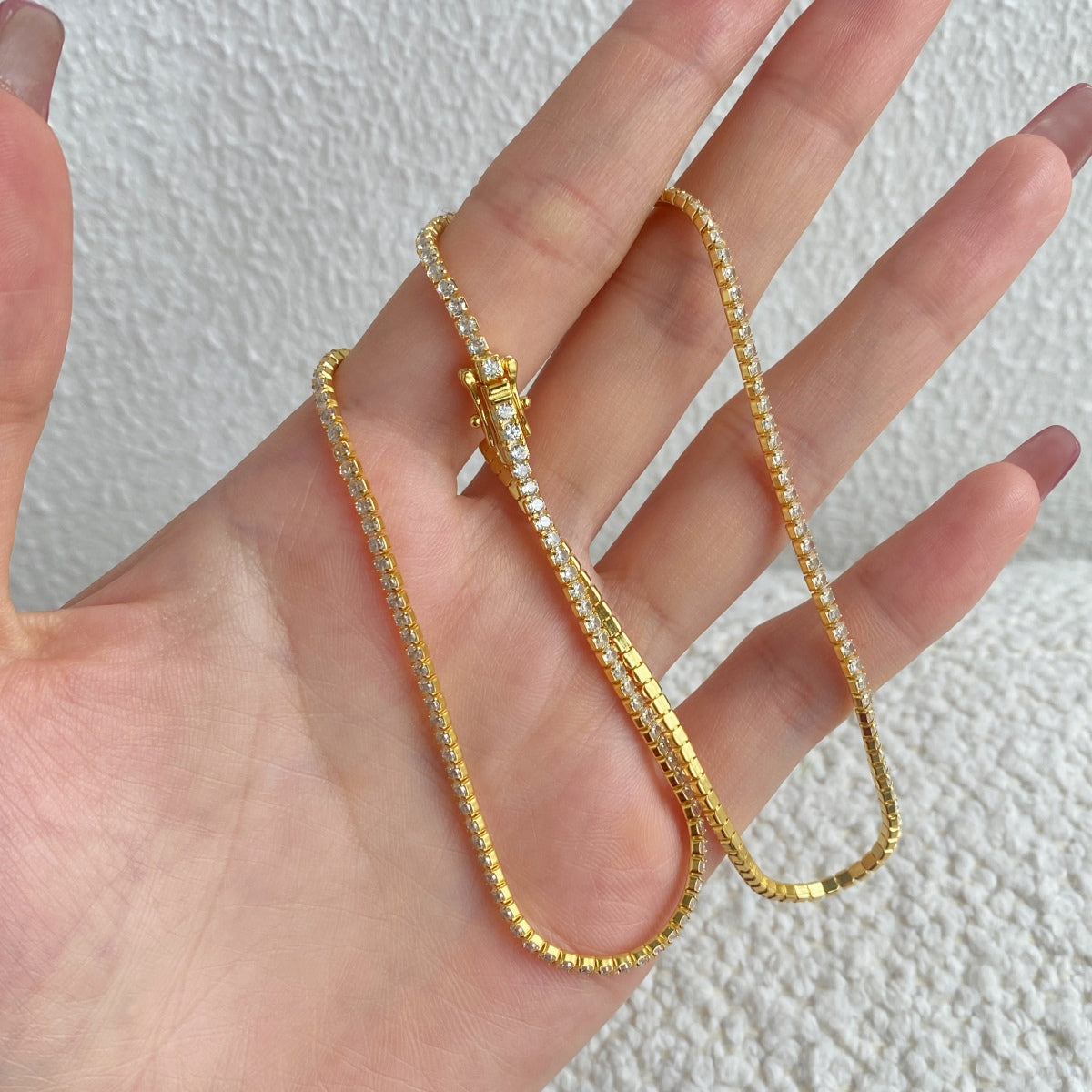 Angela Jewelry]Delicate Round Shape Tennis Necklace