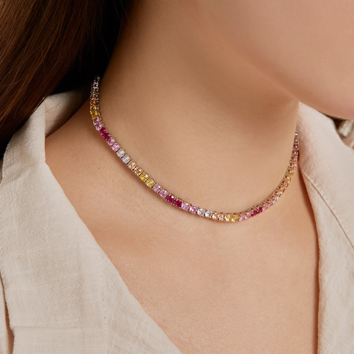 Angela Jewelry]Delicate Colorful Tennis Necklace