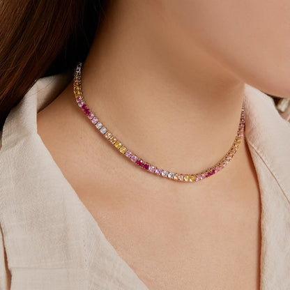 Angela Jewelry]Delicate Colorful Tennis Necklace