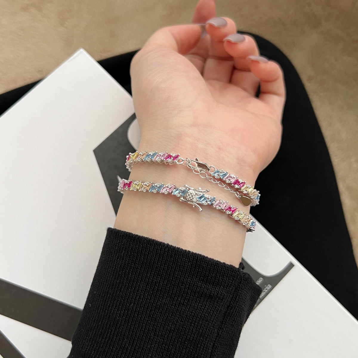 Angela Jewelry]Ornate Sparkling Multi Cut Party Bracelet