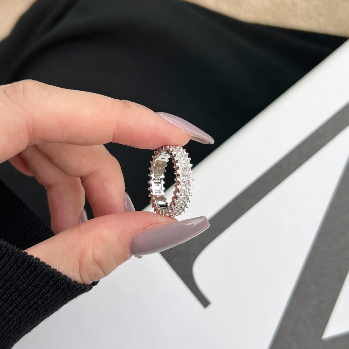 Angela Jewelry]Splashy Ornate Emerald Cut Cocktail Ring