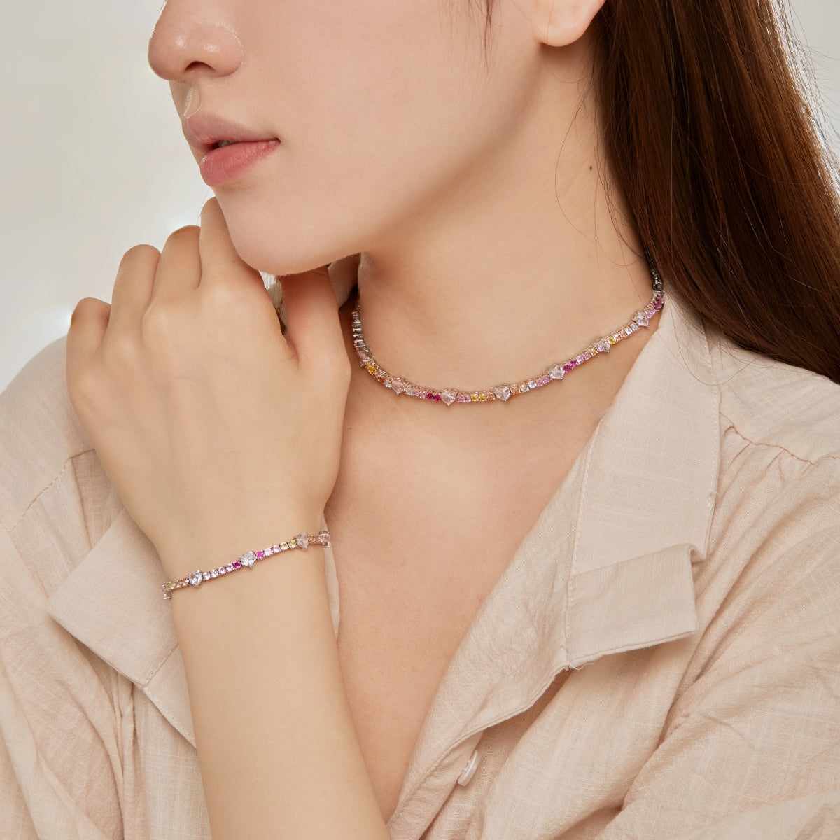 Angela Jewelry]Romantic Heart Shape Round Cut Lover Bracelet