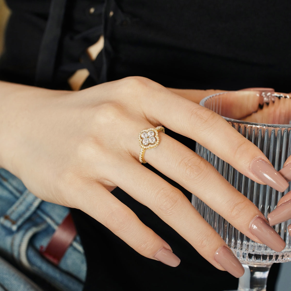 Angela Jewelry]Four Leaf Clover Flower Design Ring