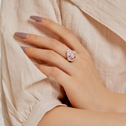 Angela Jewelry]Elegant Colorful Water Drop Shape Banquet Ring