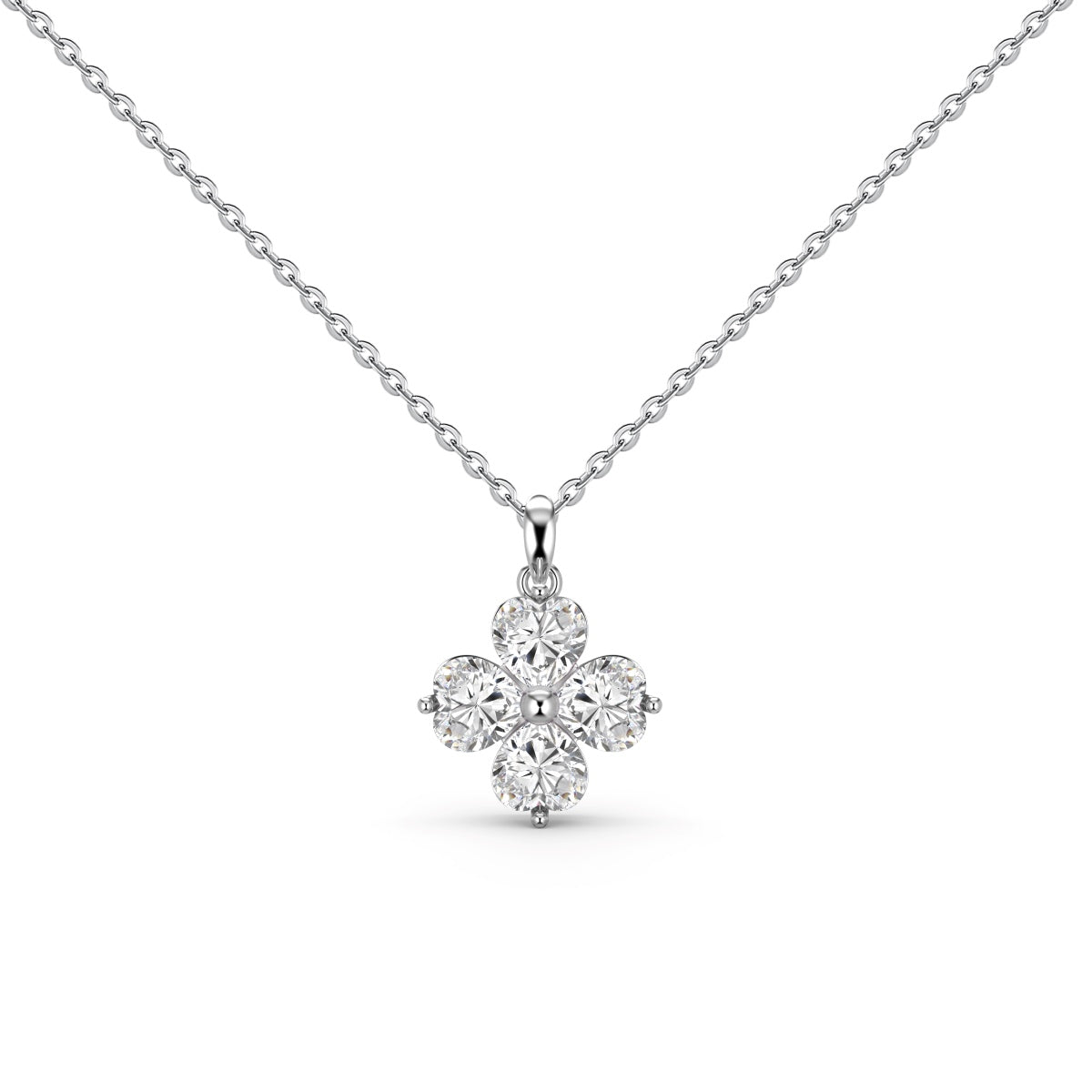 Angela Jewelry]Heart-Shaped Four-Leaf Clover Bead Necklace