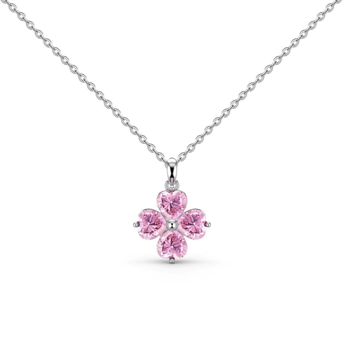 Angela Jewelry]Heart-Shaped Four-Leaf Clover Bead Necklace