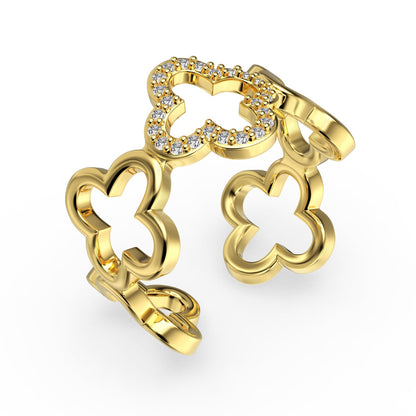 Angela Jewelry]Hollow Design Four-Leaf Clover Flower Shape Ring