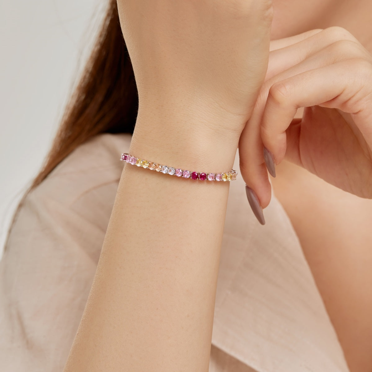 Angela Jewelry]Radiant Colorful Round Cut Tennis Bracelet