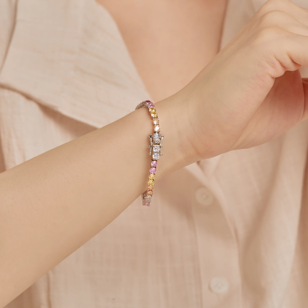 Angela Jewelry]Radiant Colorful Round Cut Tennis Bracelet