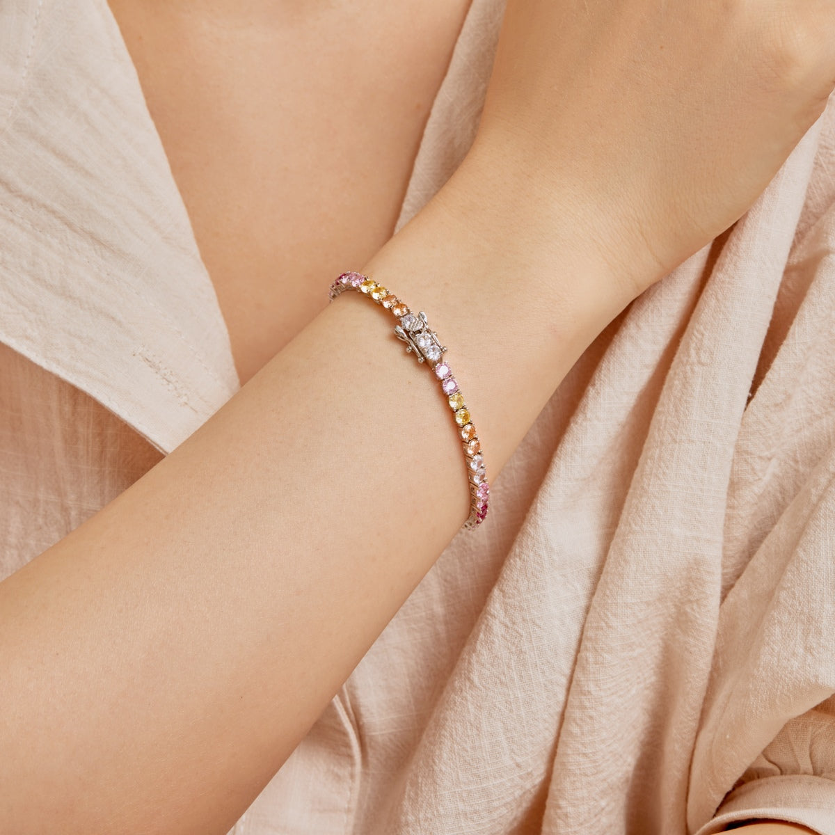 Angela Jewelry]Radiant Colorful Round Cut Tennis Bracelet