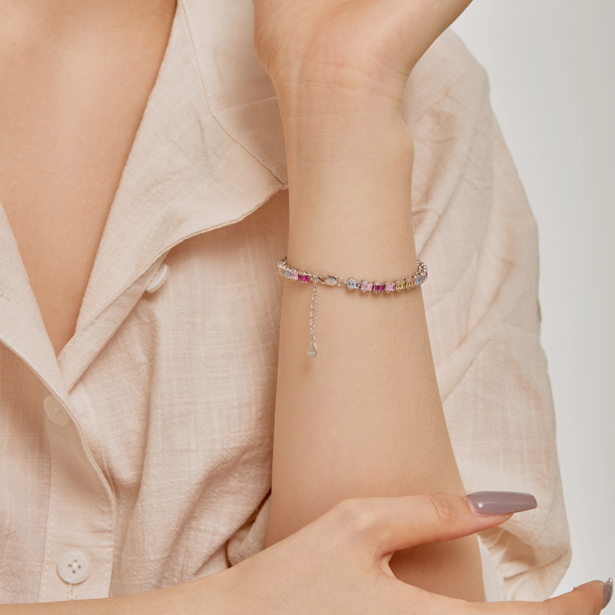 Angela Jewelry]Delicate Colorful Emerald Cut Party Bracelet