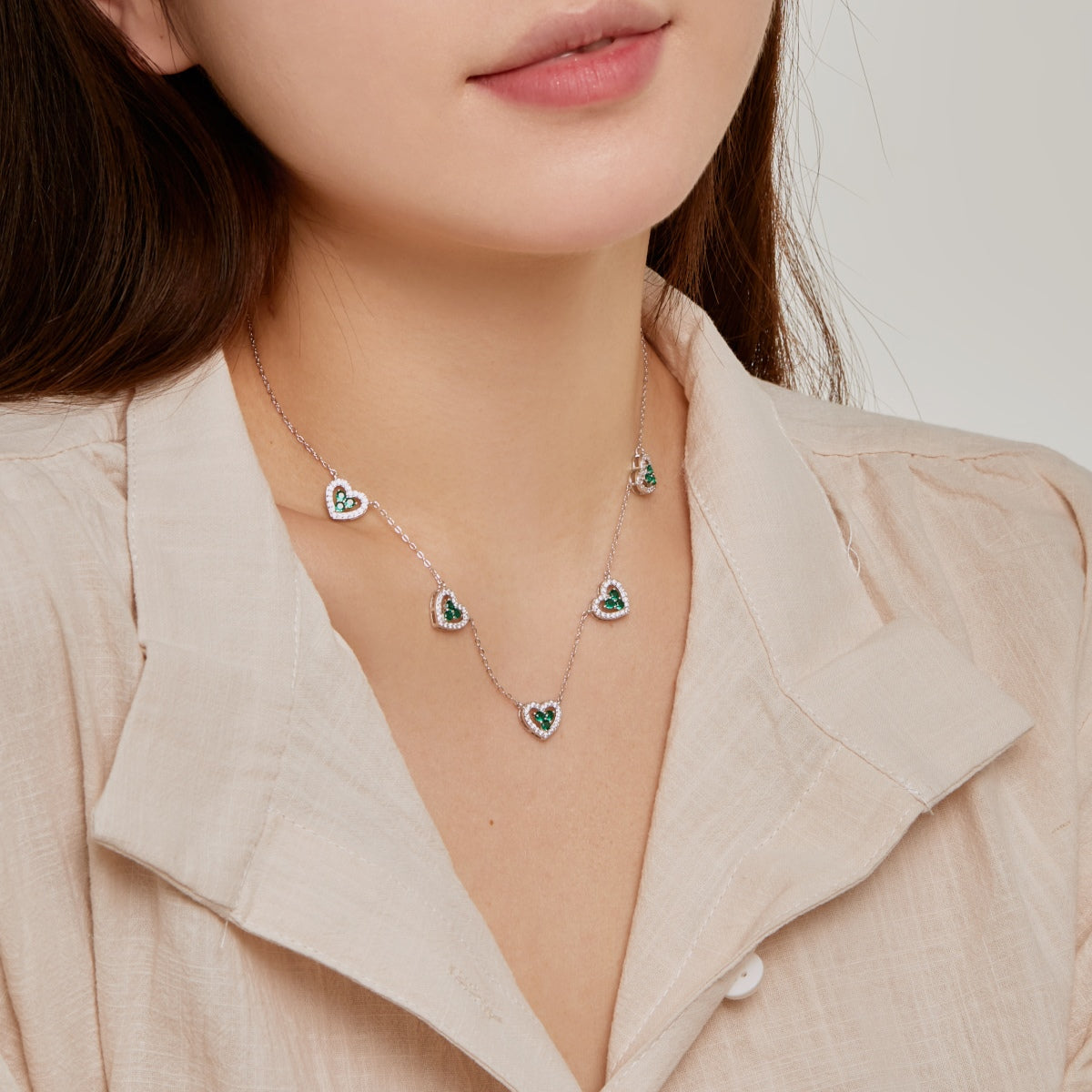 Angela Jewelry]Sparkling Five Heart Necklace