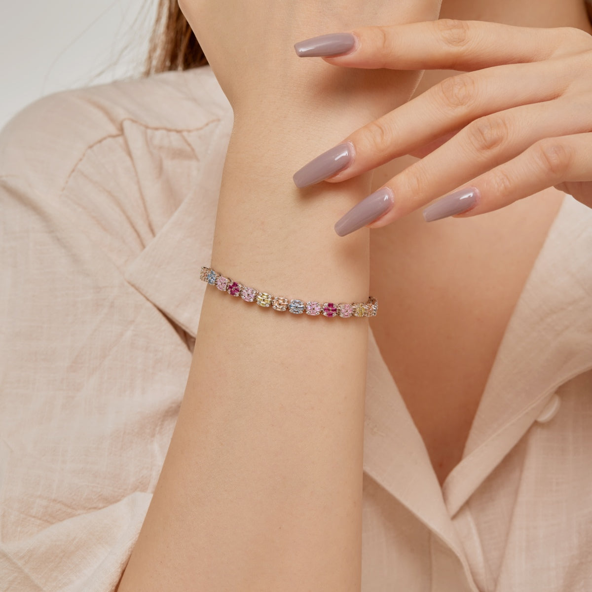 Angela Jewelry]Delicate Colorful Emerald Cut Daily Bracelet