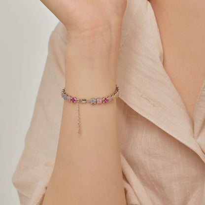 Angela Jewelry]Delicate Colorful Emerald Cut Daily Bracelet