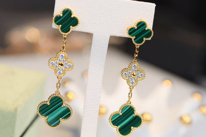 [Angela Jewellery]CLOVER EARRINGS GOLD MALACHITE DIAMOND 3 MOTIF