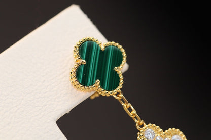 [Angela Jewellery]CLOVER EARRINGS GOLD MALACHITE DIAMOND 3 MOTIF