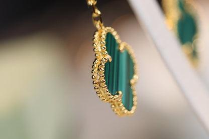 [Angela Jewellery]CLOVER EARRINGS GOLD MALACHITE DIAMOND 3 MOTIF