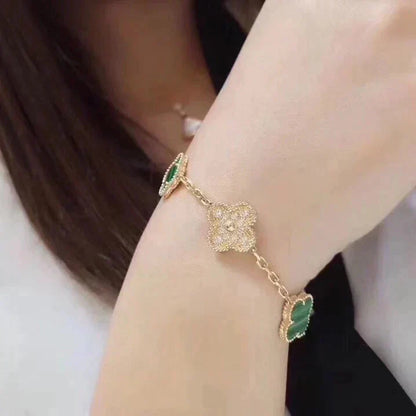 [Angela Jewellery]CLOVER  5 MOTIF MALACHITE DIAMOND BRACELET