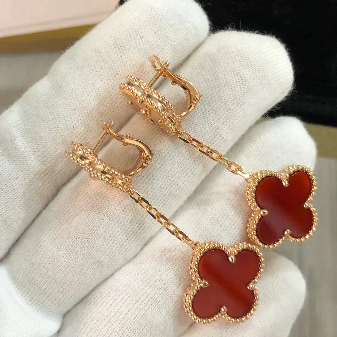 [Angela Jewellery]CLOVER 2 MOTIF  LASER CARNELIAN EARRINGS