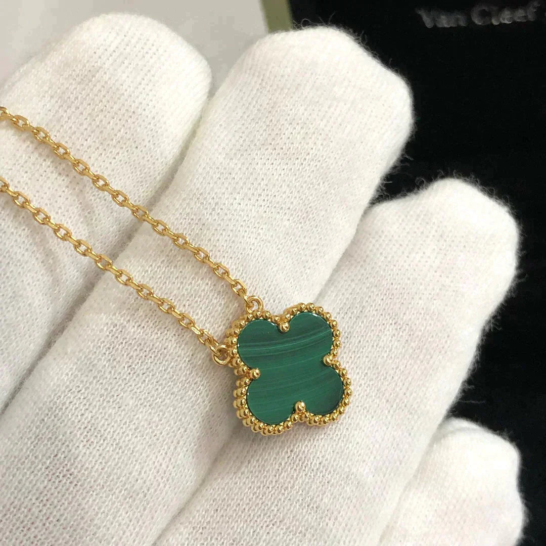 [Angela Jewellery]CLOVER 15MM MALACHITE SINGLE FLOWER  NECKLACE