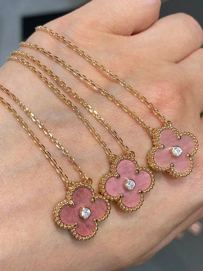 [Angela Jewellery]CLOVER 15MM DIAMOND RHODONITE NECKLACE