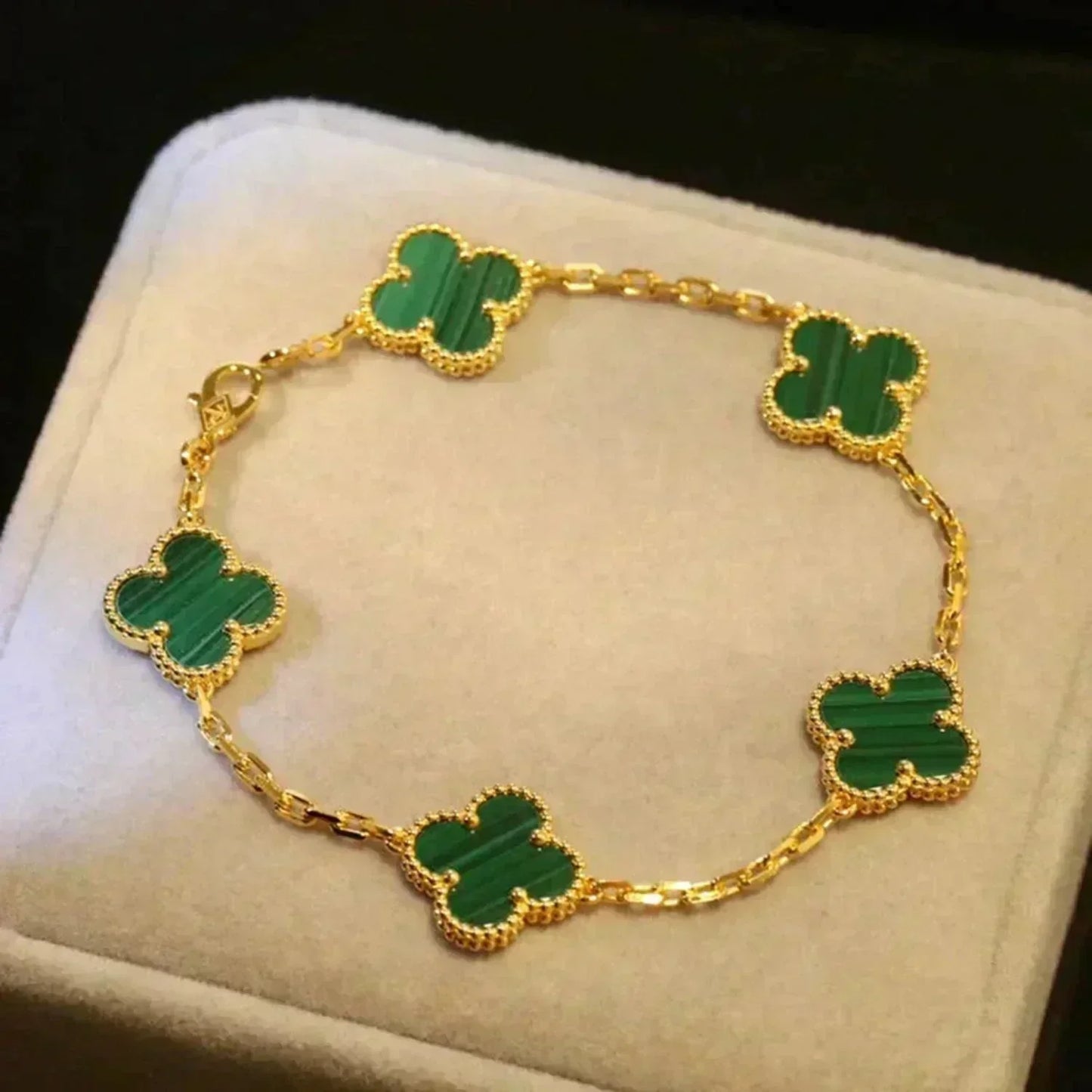 [Angela Jewellery]CLOVER 5 MOTIFS MALACHITE BRACELET