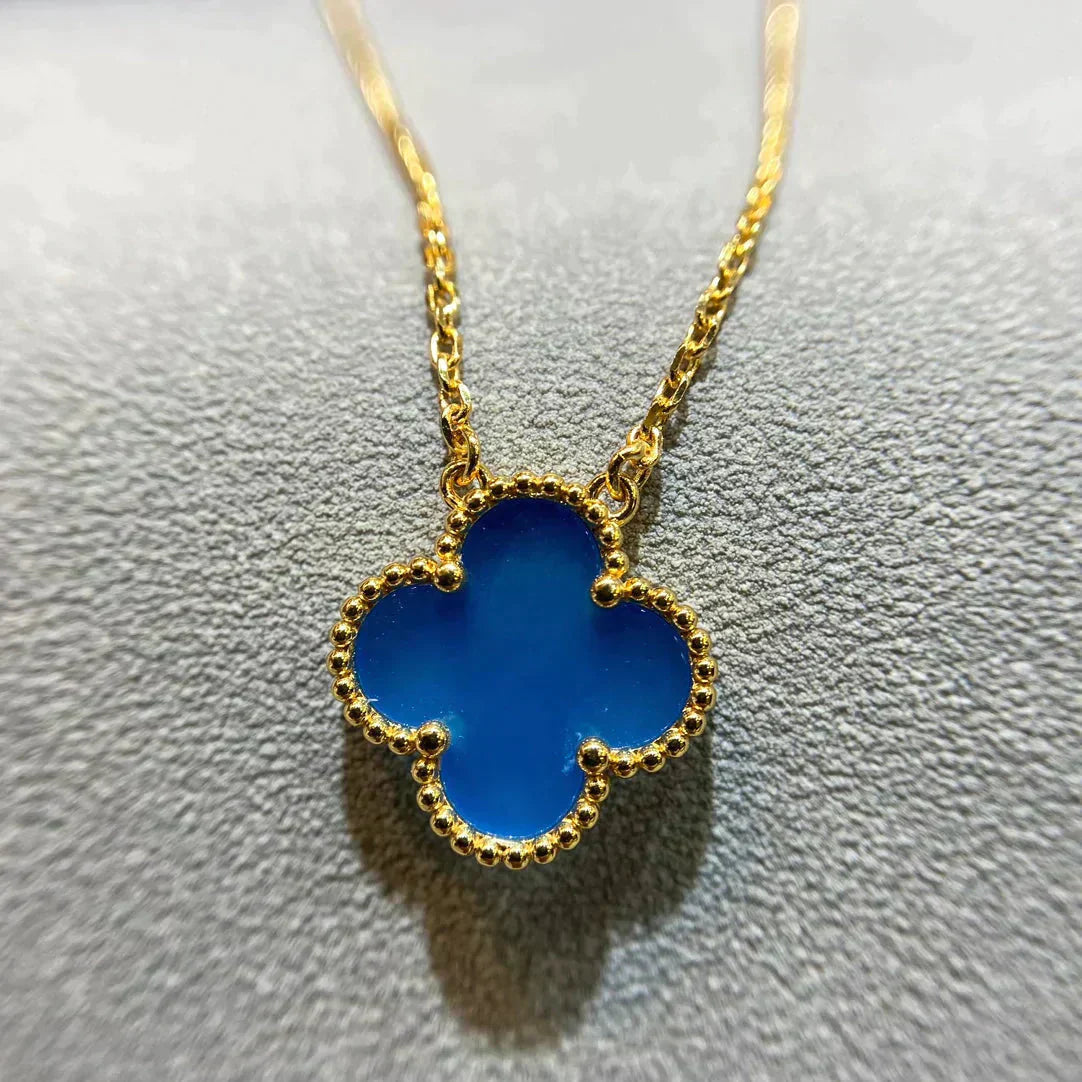 [Angela Jewellery]CLOVER 15MM BLUE AGATE NECKLACE