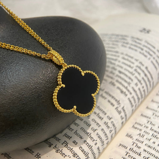 [Angela Jewellery]CLOVER 25MM NECKLACE GOLD ONYX