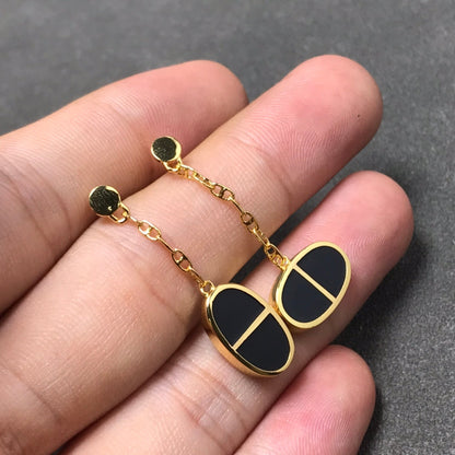 [Angela Jewellery]CHAINE VERSO BLACK CERAMIC SILVER EARRINGS