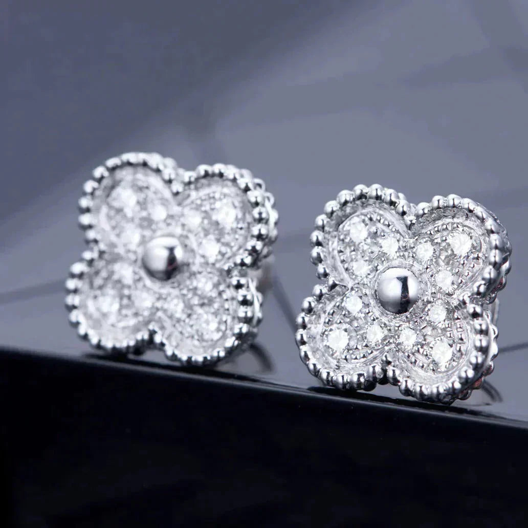 [Angela Jewellery]CLOVER 1 MOTIFS DIAMOND STUD EARRINGS SILVER