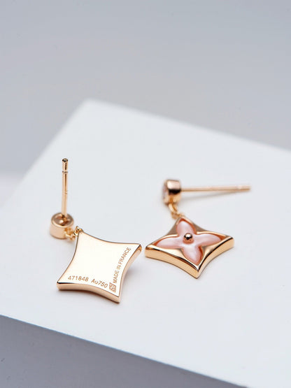 [Angela Jewellery]DOUBLE STAR PINK GOLD MOP DROP EARRINGS