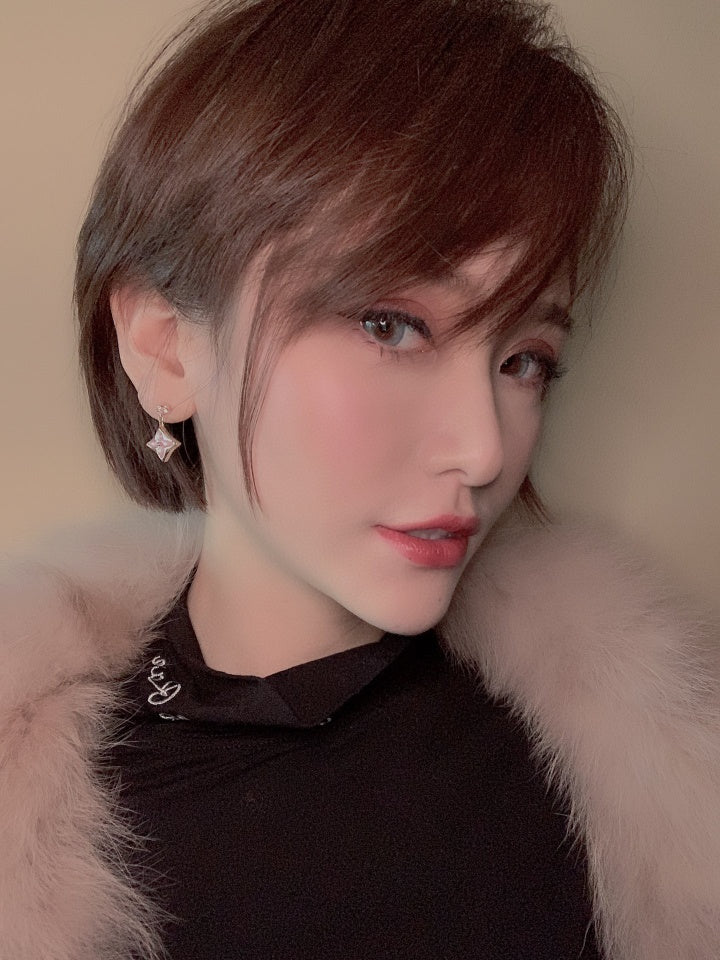 [Angela Jewellery]DOUBLE STAR PINK GOLD MOP DROP EARRINGS