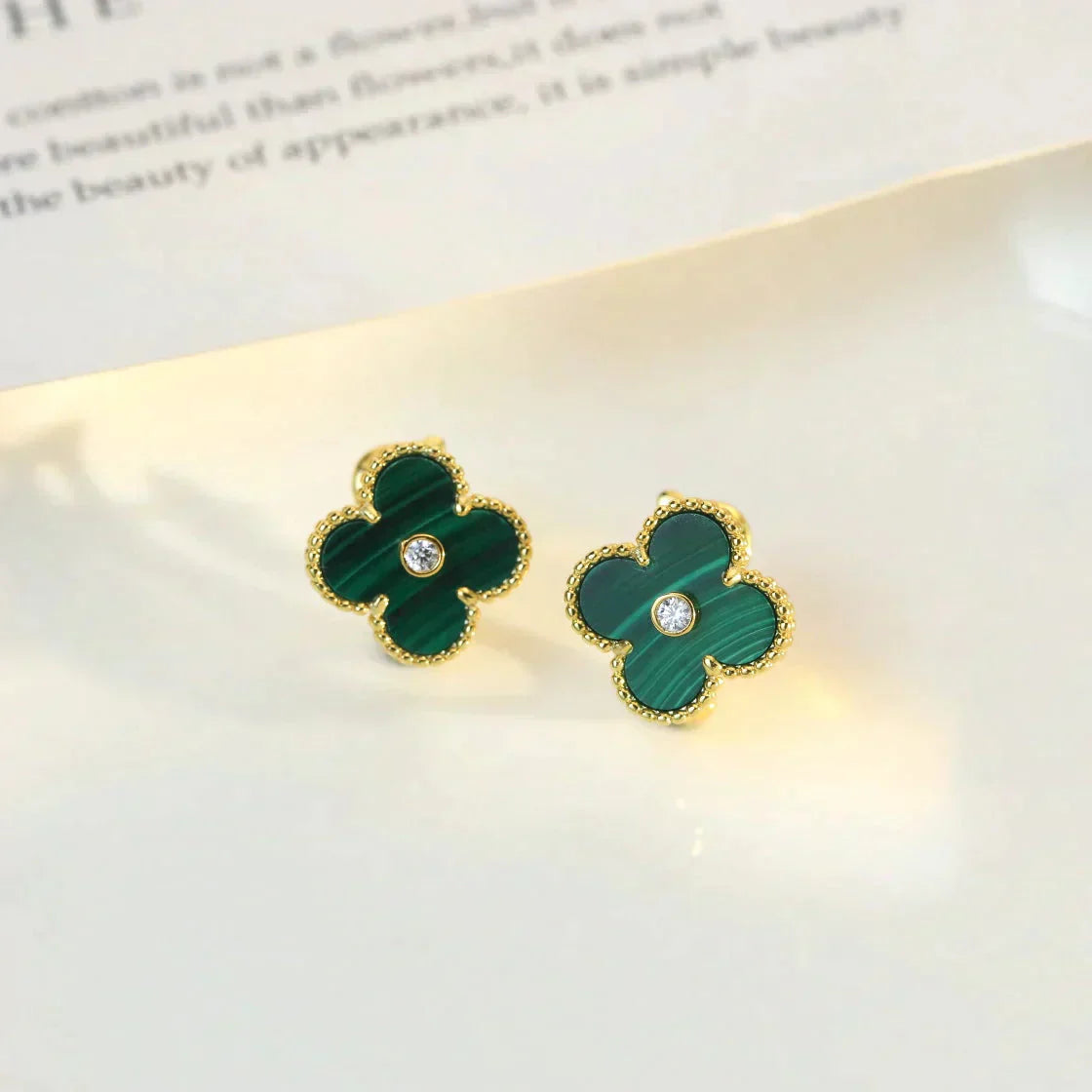 [Angela Jewellery]CLOVER MEDIUM 1 MOTIFS MALACHITE DIAMOND EARRINGS